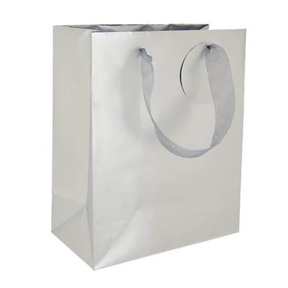 Set of Four Silver Gift Bags with Matching Tissue Paper